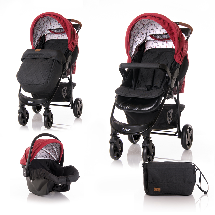 Прогулочная коляска + автокресло Daisy Set Red&Black Lighthouse