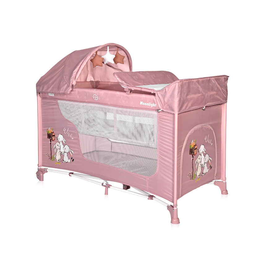 Кровать-манеж Moonlight Rocker 2 Layers Beige Rose Rabbits